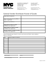 General Vendor Distributor Roster of Goods - New York City