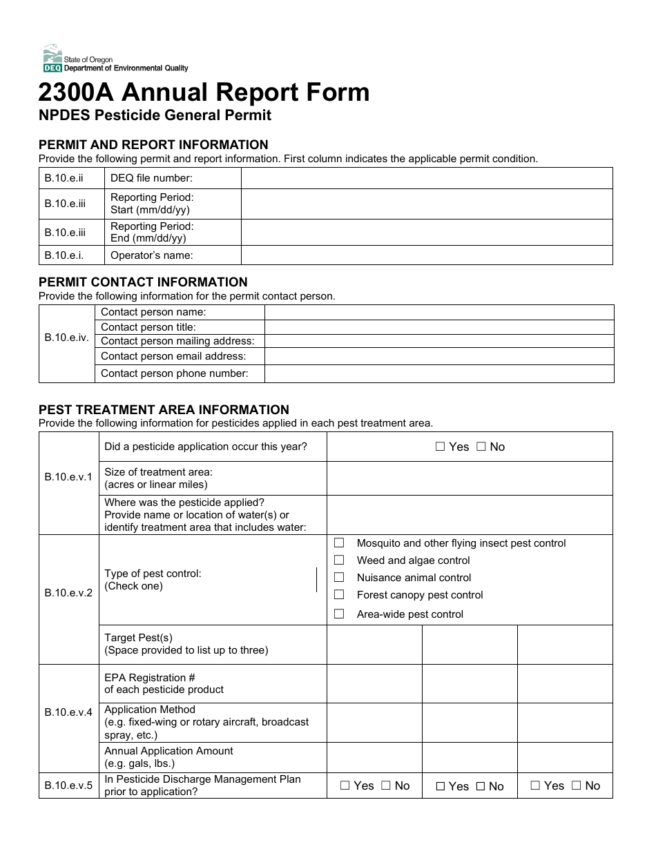 Oregon 2300a Annual Report Form Npdes Pesticide General Permit Fill Out, Sign Online and
