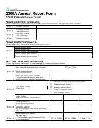 2300a Annual Report Form - Npdes Pesticide General Permit - Oregon