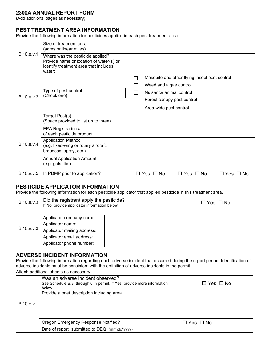Oregon 2300a Annual Report Form - Npdes Pesticide General Permit - Fill ...