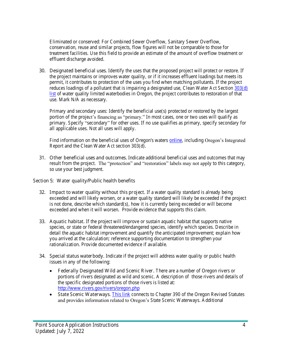Instructions for Point Source Project Loan Application (Design and Construction Projects) - Oregon, Page 4