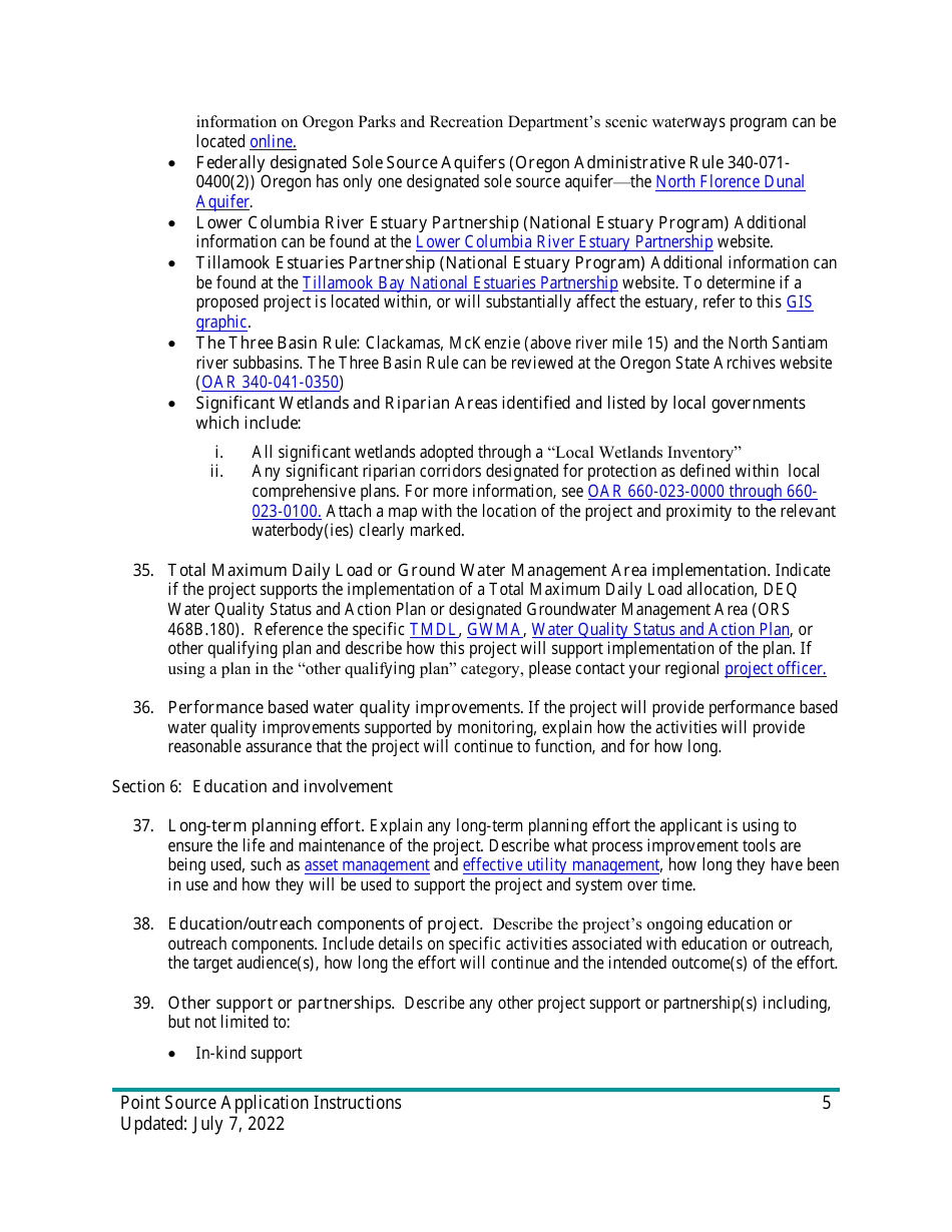 Instructions for Point Source Project Loan Application (Design and Construction Projects) - Oregon, Page 5
