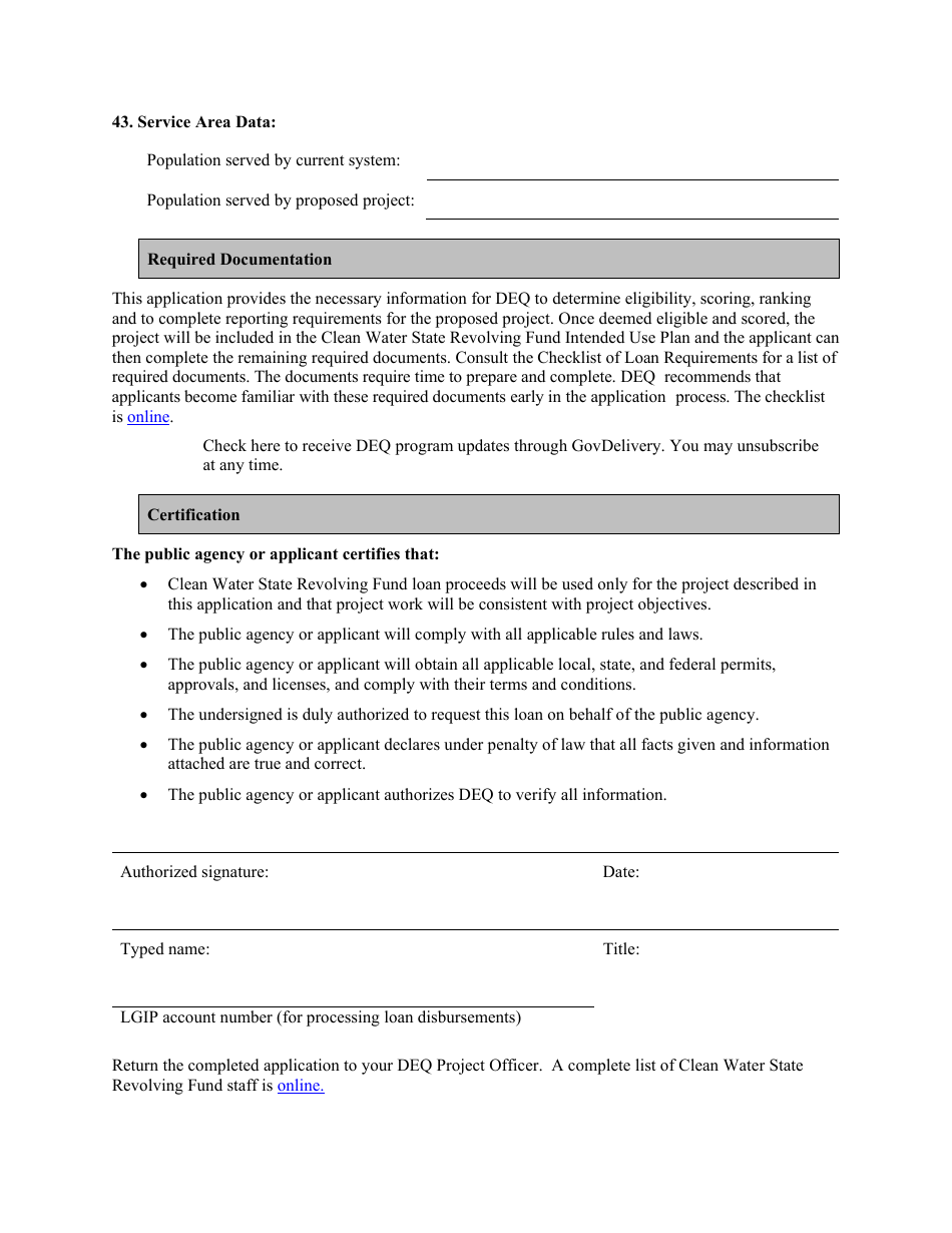 Point Source Project Loan Application (Design and Construction Projects) - Oregon, Page 21