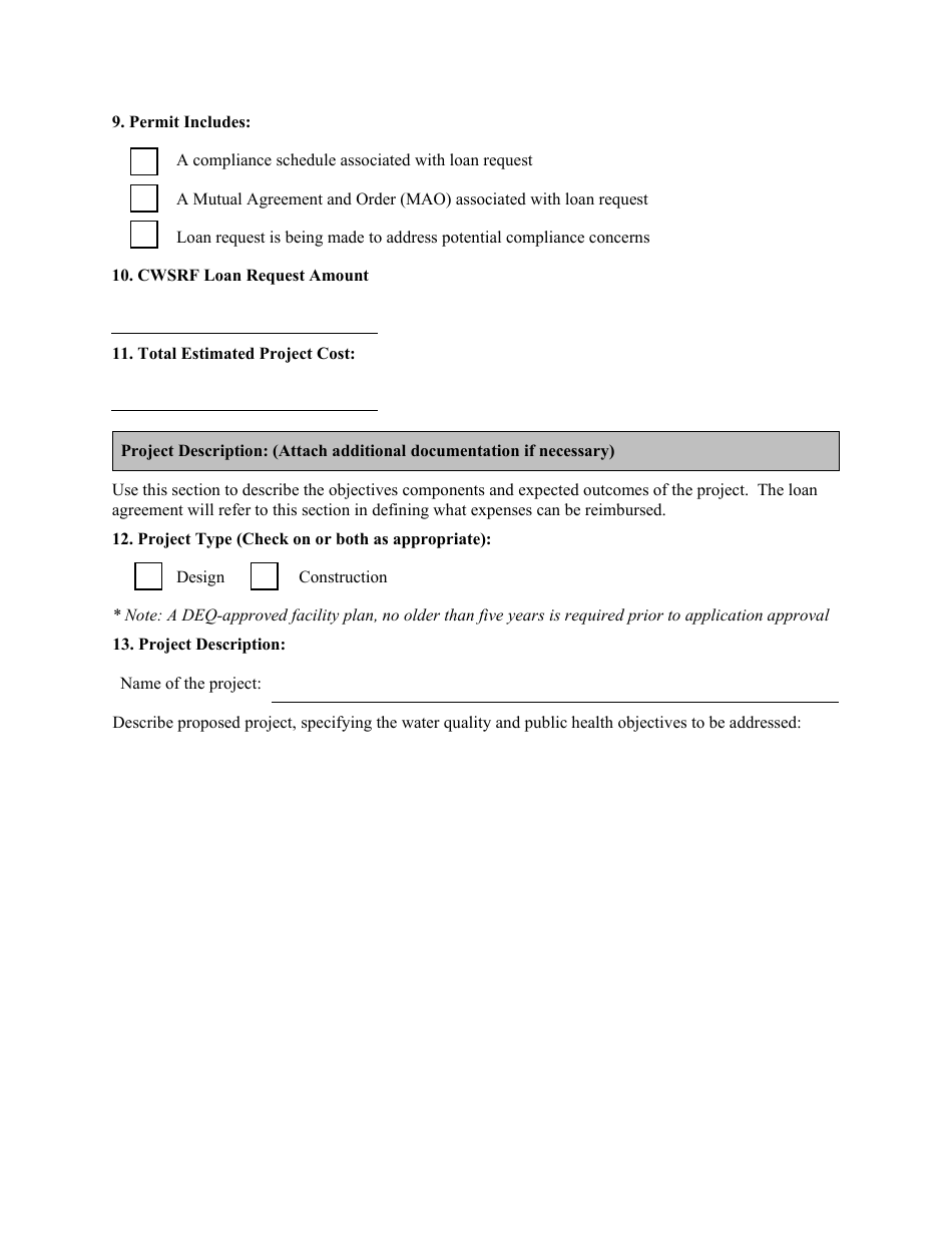 Point Source Project Loan Application (Design and Construction Projects) - Oregon, Page 3