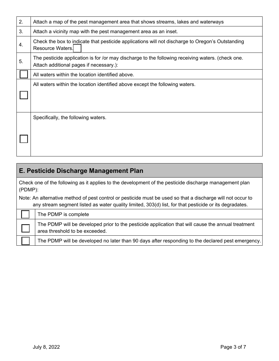 Application for 2300a Npdes Pesticide General Permit - Oregon, Page 3