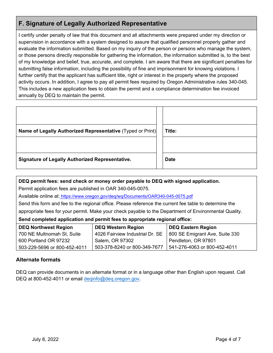 Application for 2300a Npdes Pesticide General Permit - Oregon, Page 4