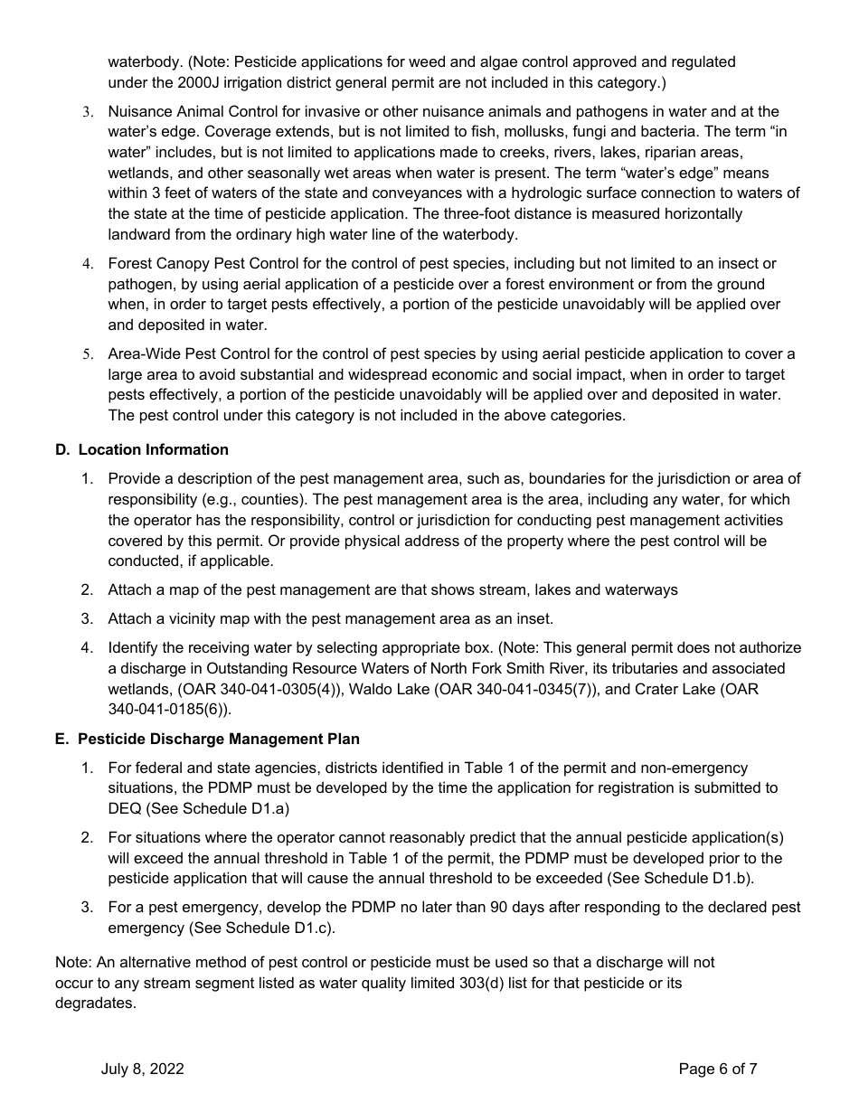 Application for 2300a Npdes Pesticide General Permit - Oregon, Page 6