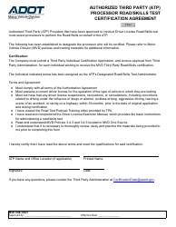 Document preview: Form 56-0109 Authorized Third Party (ATP) Processor Road/Skills Test Certification Agreement - Arizona