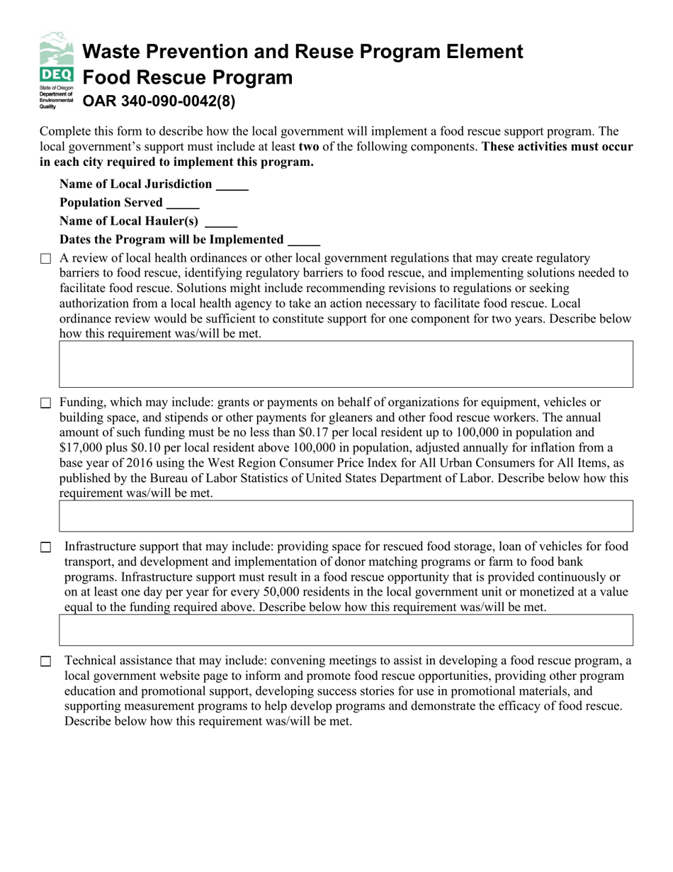 Waste Prevention and Reuse Program Element - Food Rescue Program - Oregon, Page 1