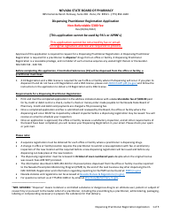 Document preview: Dispensing Practitioner Registration Application - Nevada