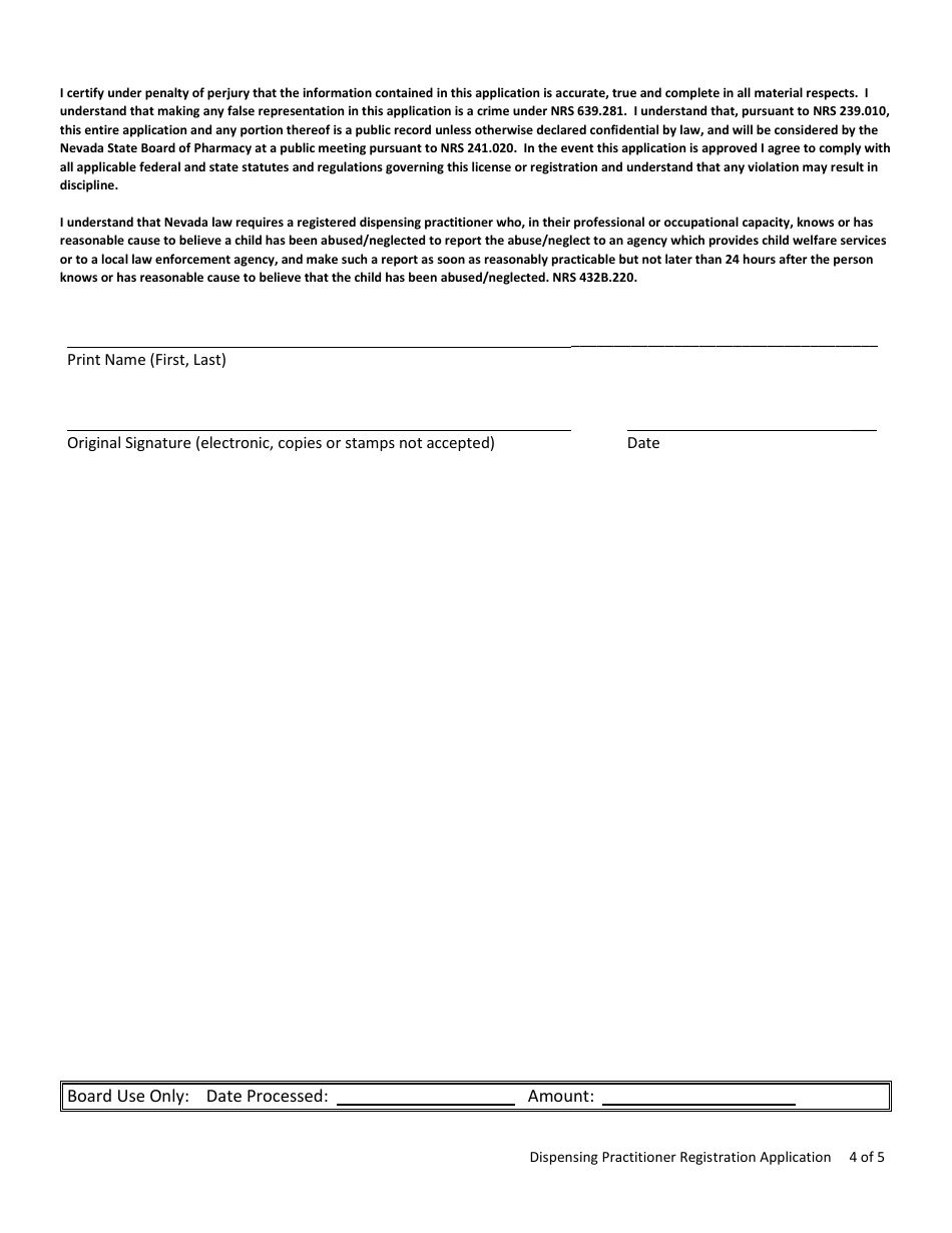 Dispensing Practitioner Registration Application - Nevada, Page 4