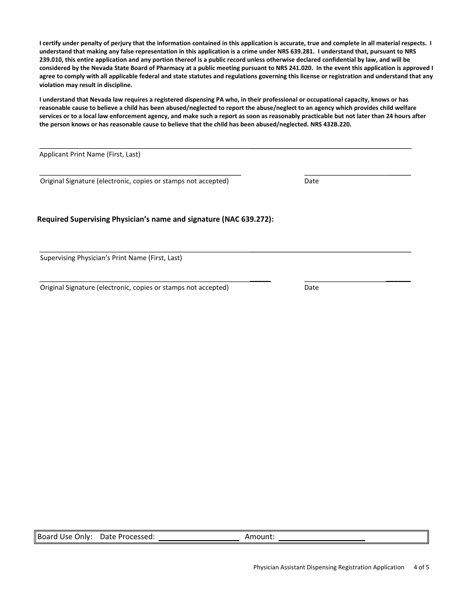Physician Assistant (Pa) Dispensing Registration Application - Nevada, Page 4