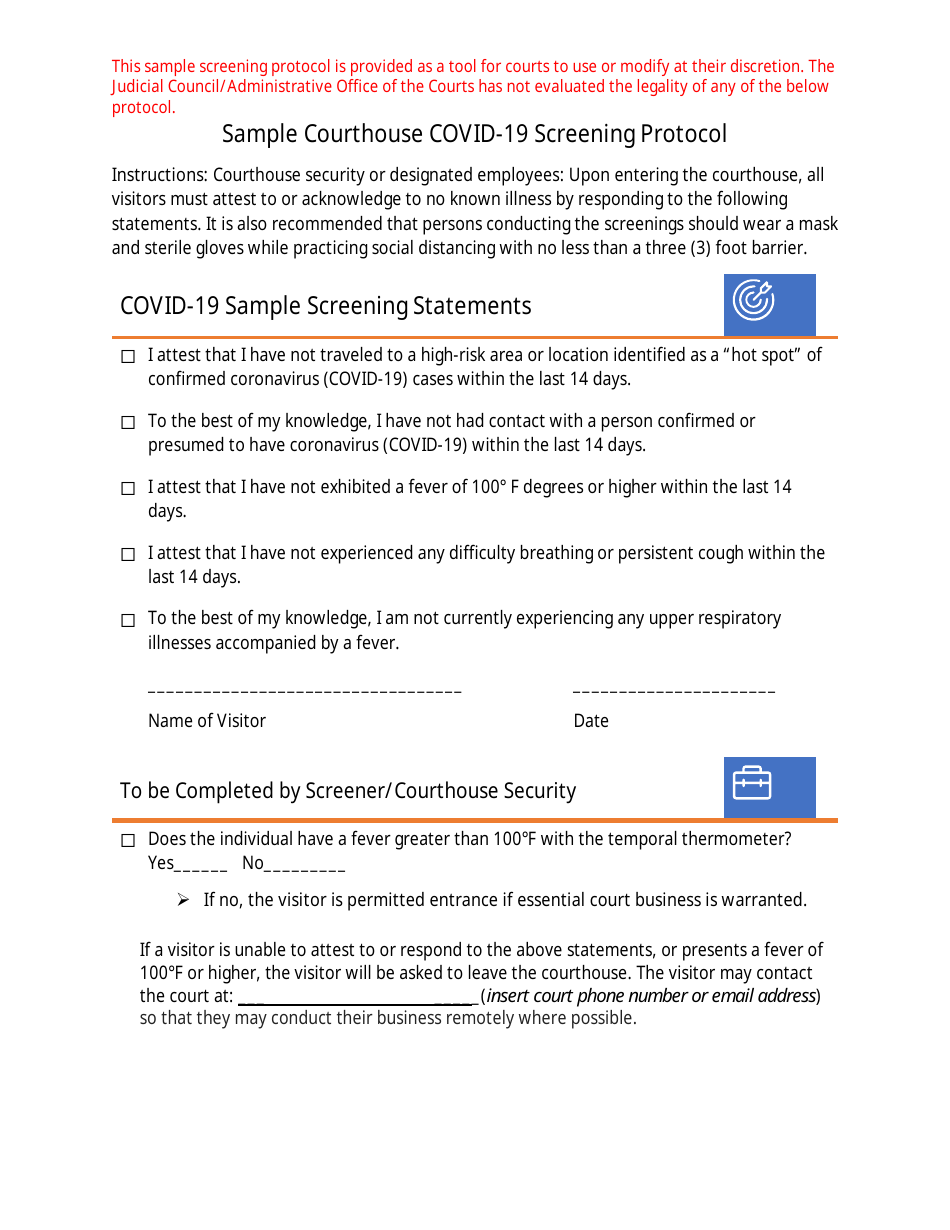Sample Courthouse Covid-19 Screening Protocol - Georgia (United States), Page 1
