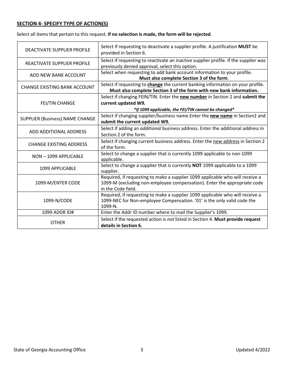 Instructions for Supplier (Vendor) Management Form - Georgia (United States), Page 3