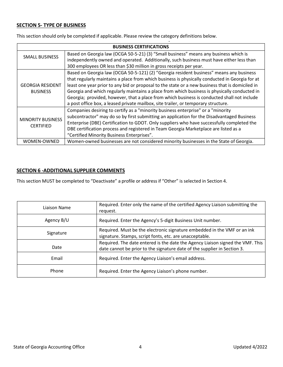 Instructions for Supplier (Vendor) Management Form - Georgia (United States), Page 4
