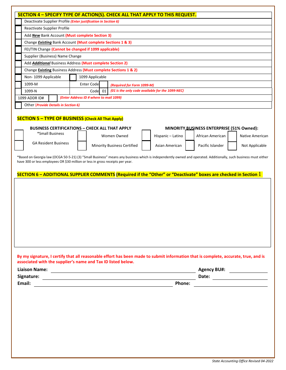 Supplier (Vendor) Management Form - Georgia (United States), Page 2