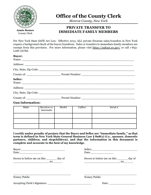 Private Transfer to Immediate Family Members - Monroe County, New York Download Pdf