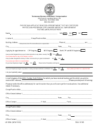 Form LB928A Physician Application for Appointment to the Certified Physician Program (Cpp) and/or Medical Impairment Rating (Mir) Registries - Tennessee