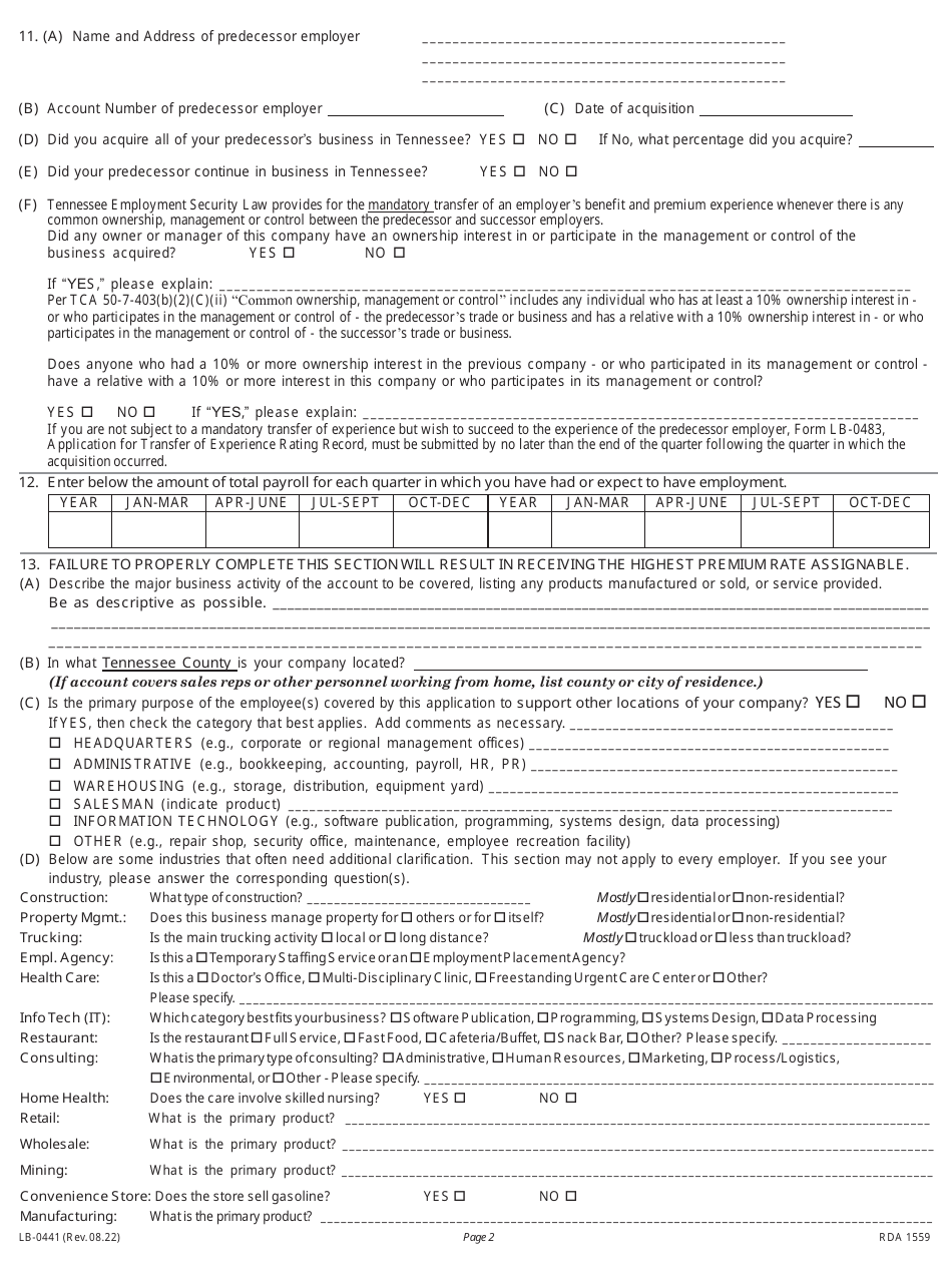 Form LB-0441 - Fill Out, Sign Online and Download Fillable PDF ...