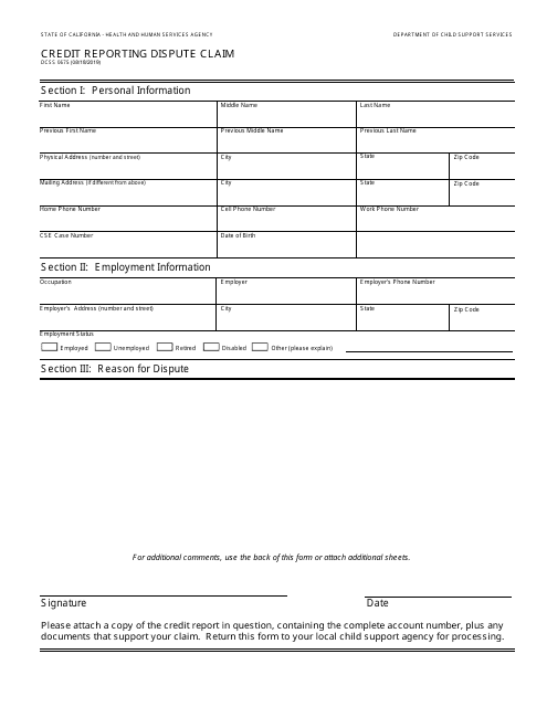 Form DCSS0675 Credit Reporting Dispute Claim - California