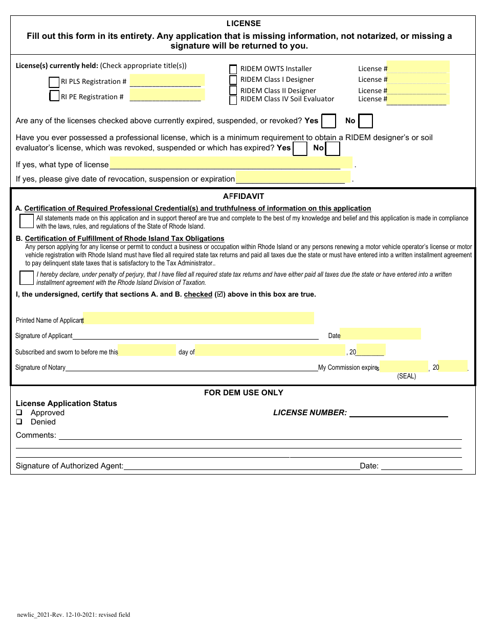 Application for New License - Class Iii Designer - Onsite Wastewater Treatment Systems Program - Rhode Island, Page 2