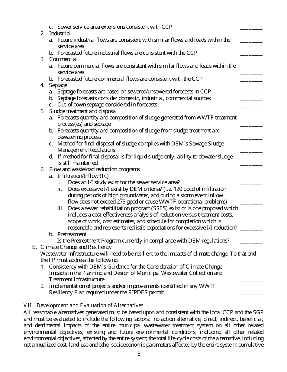 Facilities Plan Checklist - Wastewater Planning  Design / State Revolving Fund - Rhode Island, Page 3