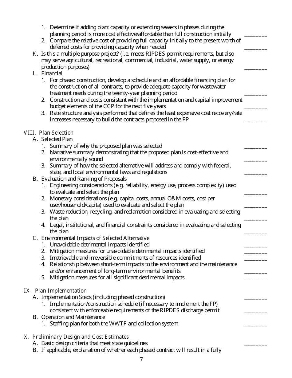 Facilities Plan Checklist - Wastewater Planning  Design / State Revolving Fund - Rhode Island, Page 7