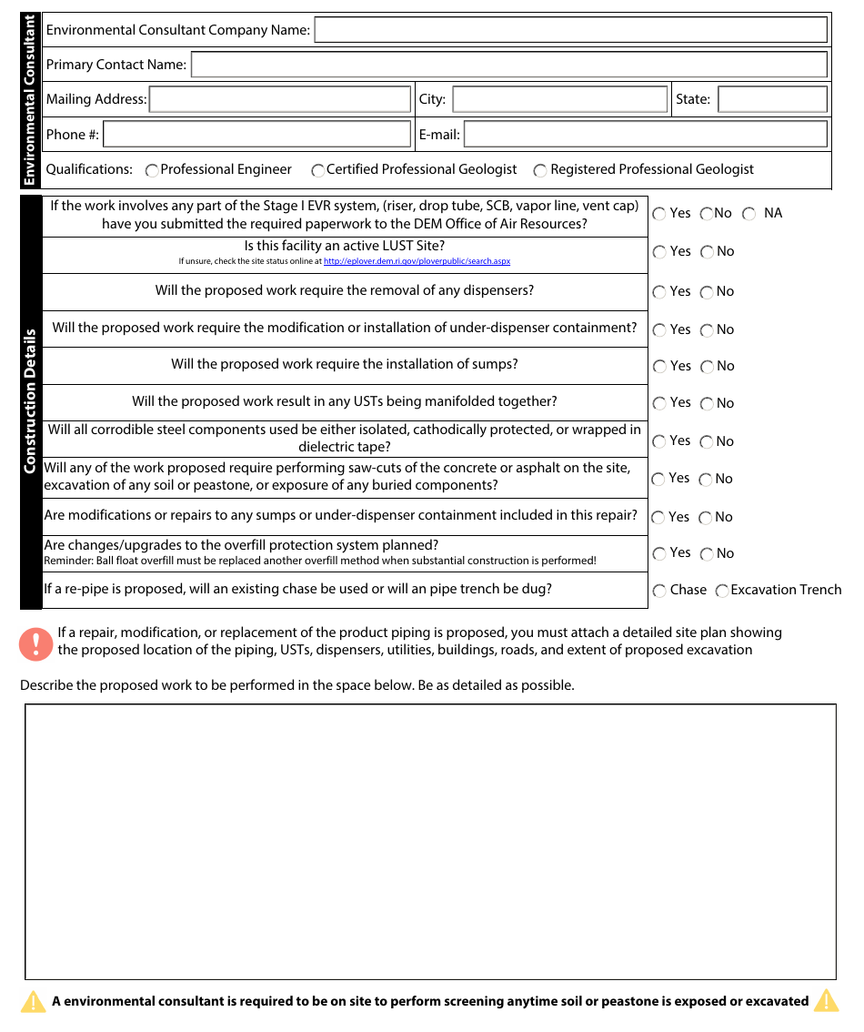 Application for the Repair or Modification of a Ust System - Rhode Island, Page 3