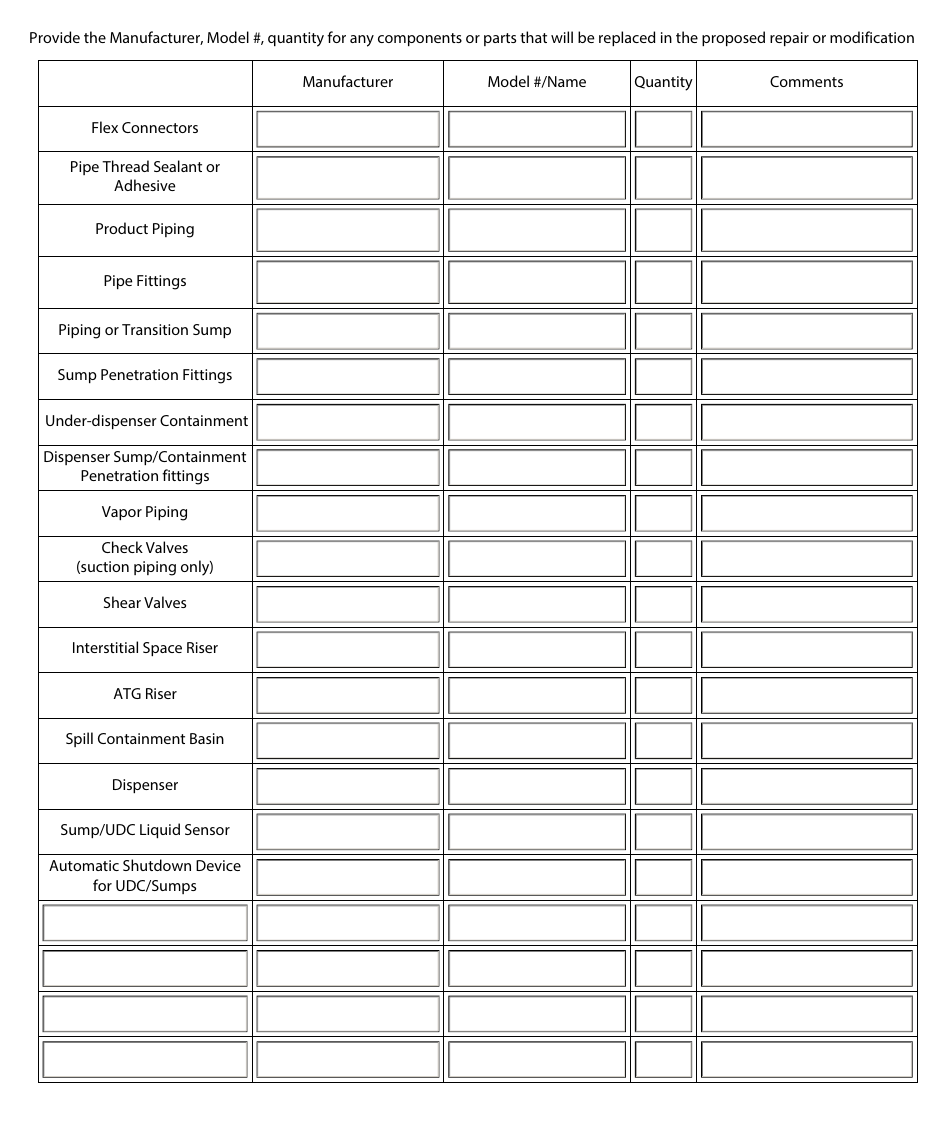 Application for the Repair or Modification of a Ust System - Rhode Island, Page 4