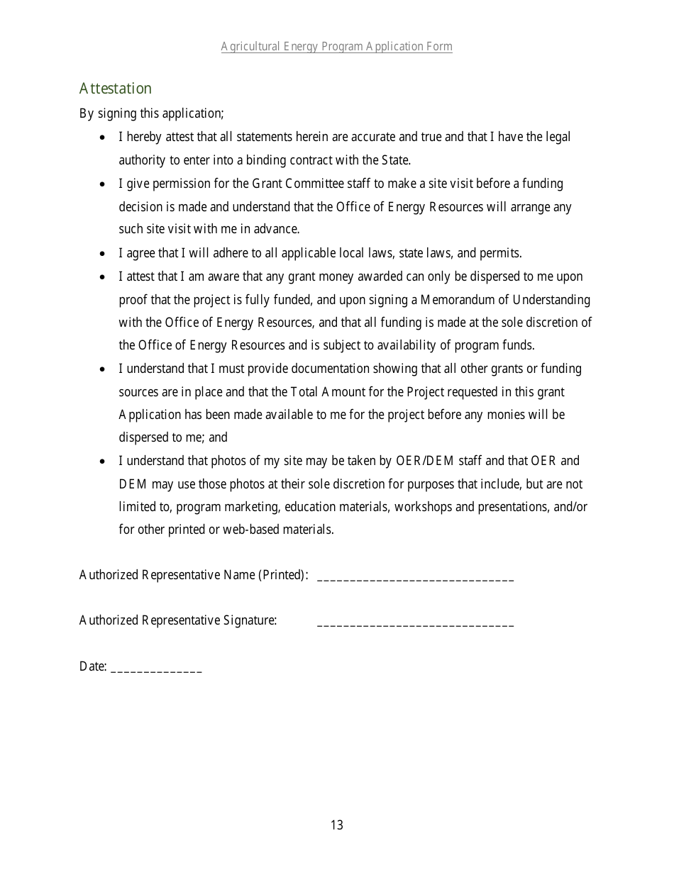 Agricultural Energy Program Grant Application Form for a Renewable Energy Project - Rhode Island, Page 10