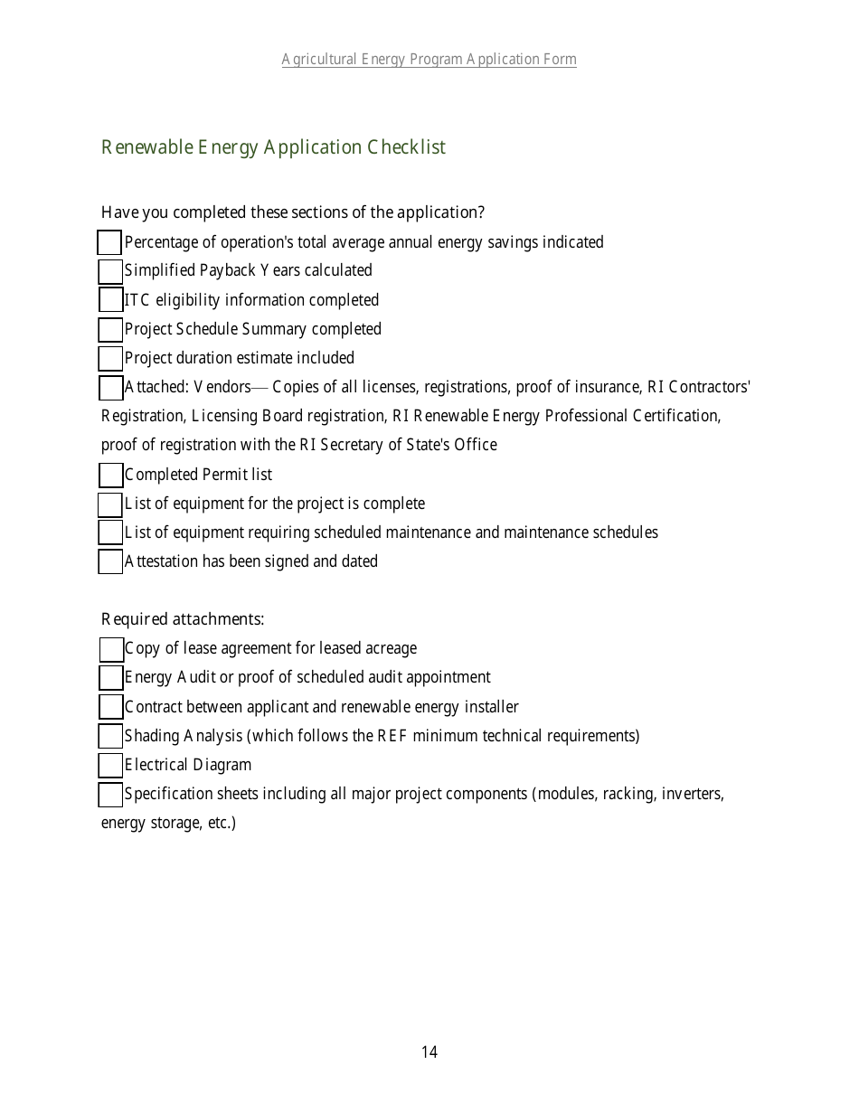 Agricultural Energy Program Grant Application Form for a Renewable Energy Project - Rhode Island, Page 11