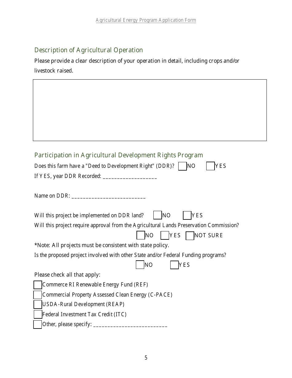 Agricultural Energy Program Grant Application Form for a Renewable Energy Project - Rhode Island, Page 4