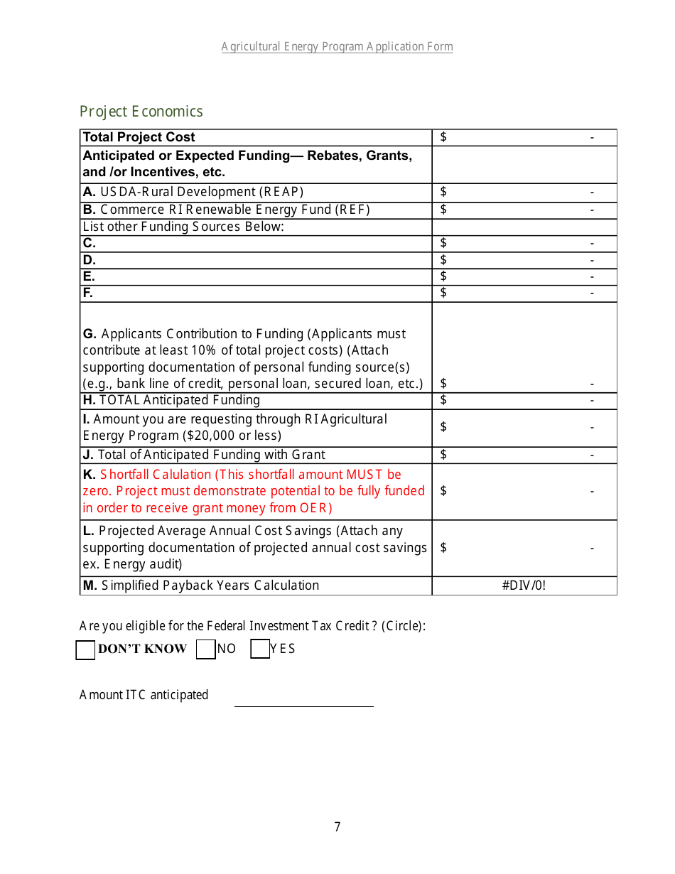 Agricultural Energy Program Grant Application Form for a Renewable Energy Project - Rhode Island, Page 6