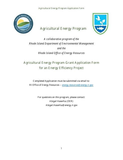 Agricultural Energy Program Grant Application Form for an Energy Efficiency Project - Rhode Island