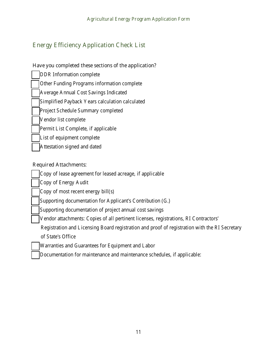 Agricultural Energy Program Grant Application Form for an Energy Efficiency Project - Rhode Island, Page 11
