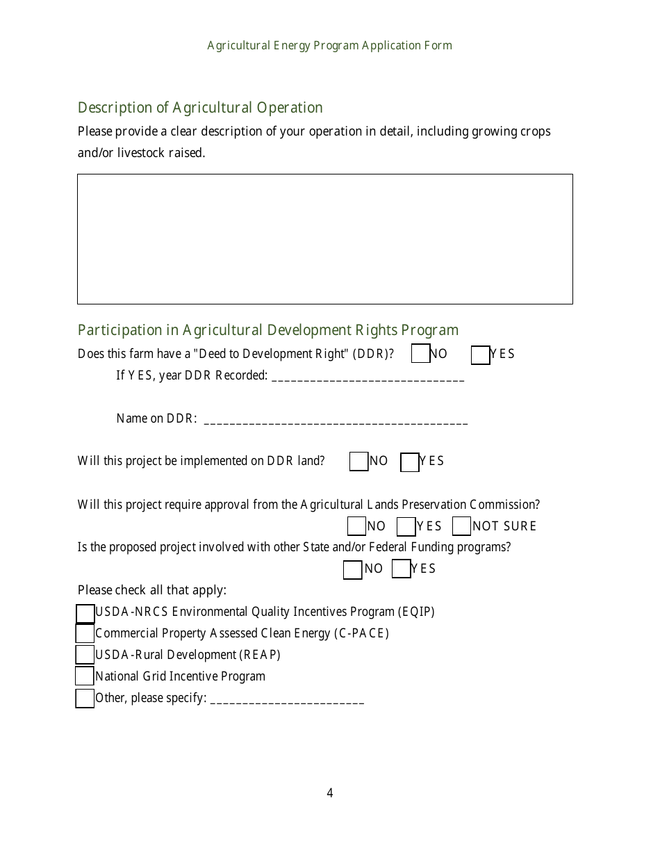 Agricultural Energy Program Grant Application Form for an Energy Efficiency Project - Rhode Island, Page 4