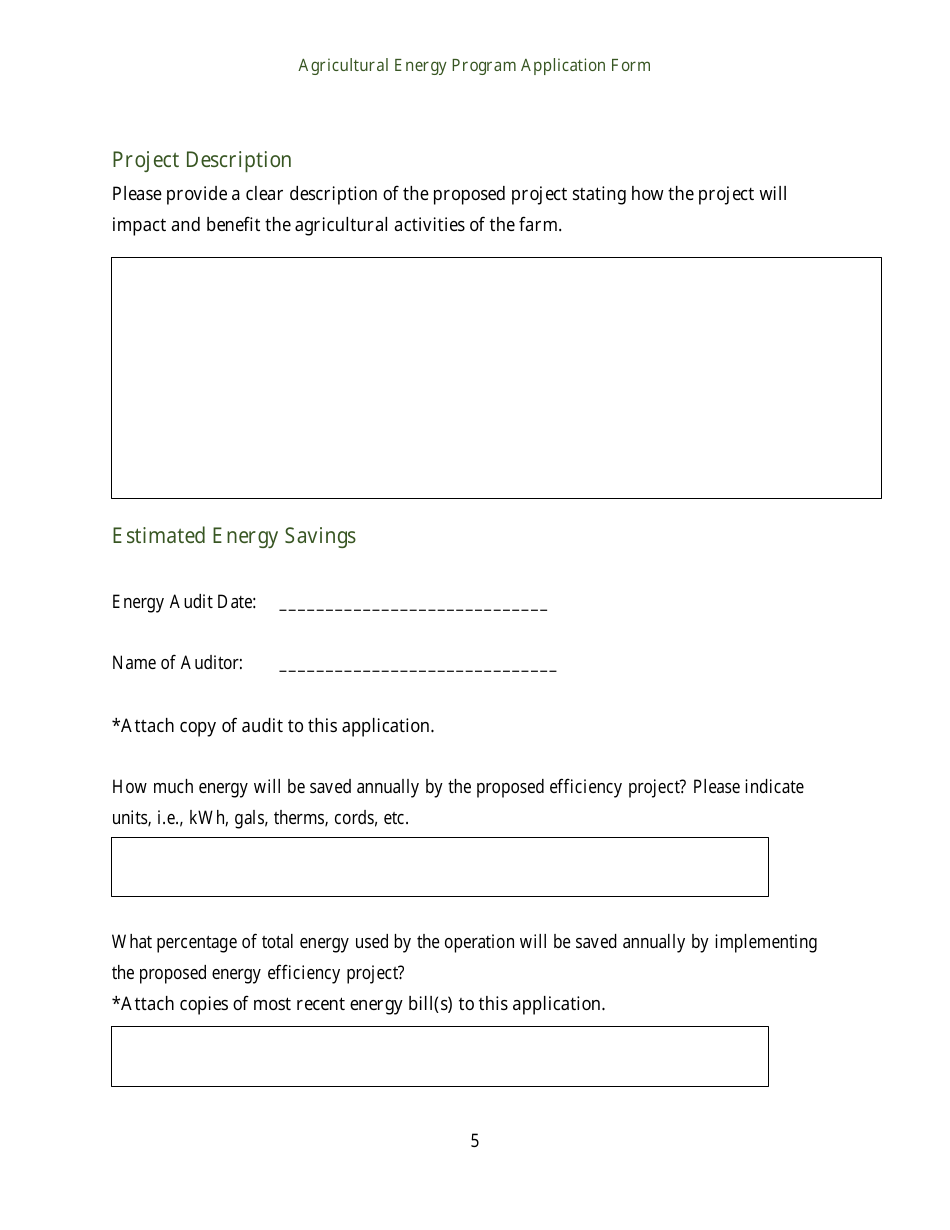 Agricultural Energy Program Grant Application Form for an Energy Efficiency Project - Rhode Island, Page 5