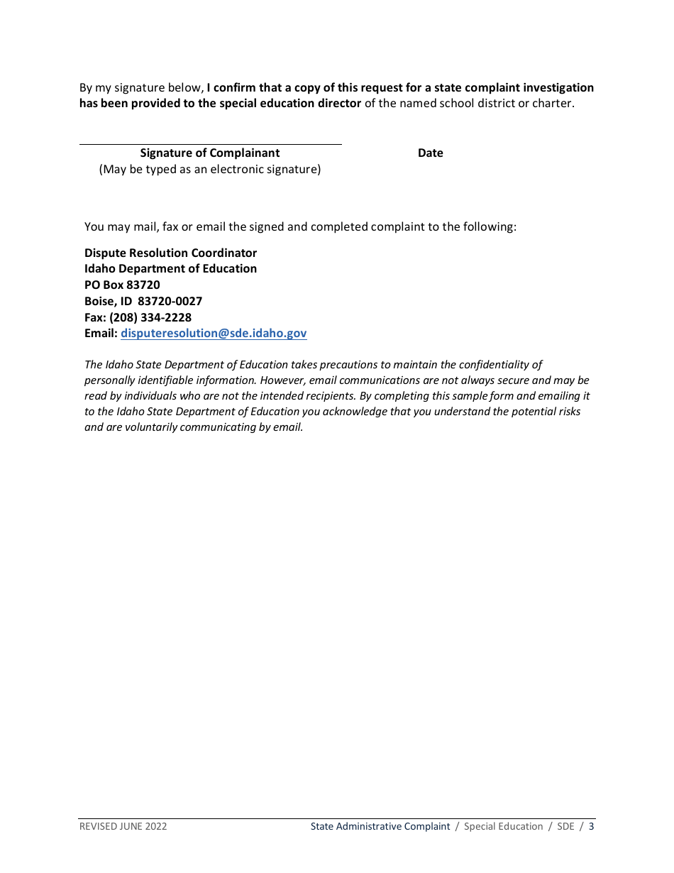 State Administrative Complaint - Special Education - Idaho, Page 3