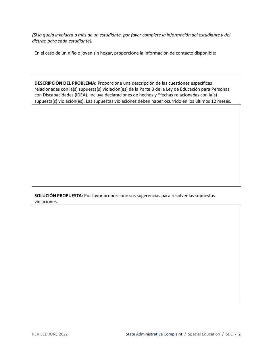 Queja Administrativa Estatal - Educacion Especial - Idaho (Spanish), Page 2