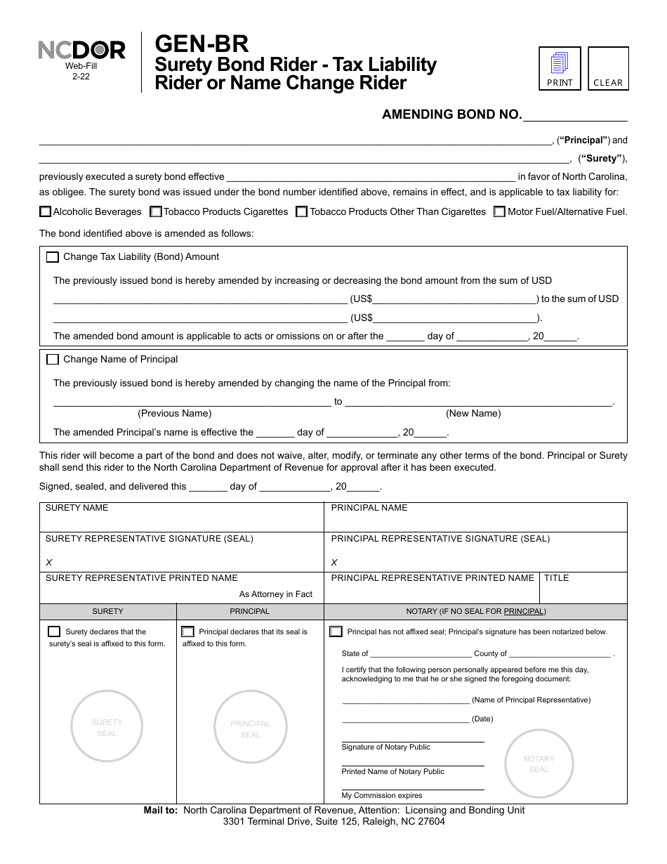 Form GEN-BR Download Fillable PDF Or Fill Online Surety Bond Rider ...