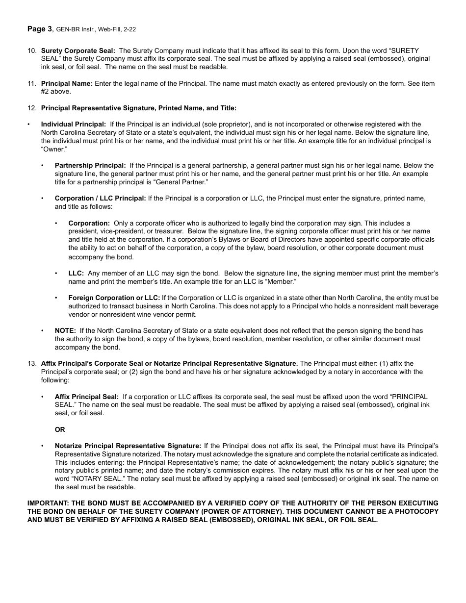 Form GEN-BR Surety Bond Rider - Tax Liability Rider or Name Change Rider - North Carolina, Page 3