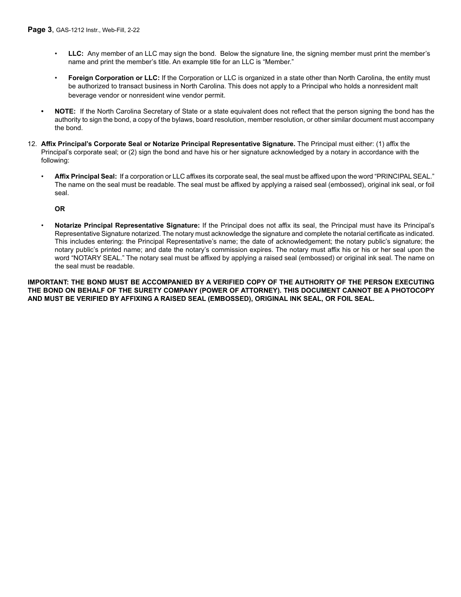 Form GAS-1212 Motor Fuel and Alternative Fuel Surety Bond - North Carolina, Page 3