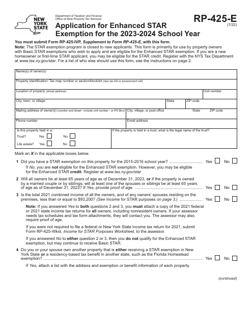 Form RP-425-E Application for Enhanced Star Exemption - New York, 2024