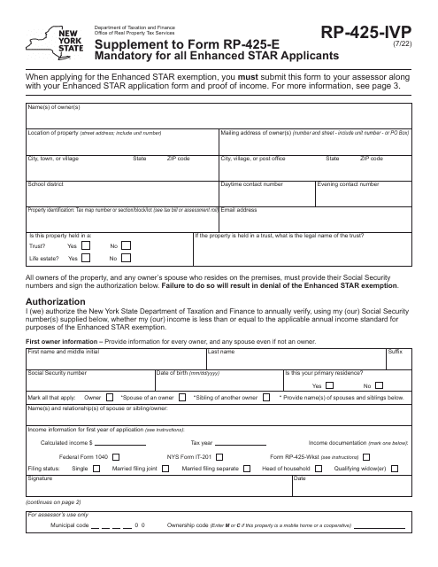 Form RP425E Download Fillable PDF or Fill Online Application for