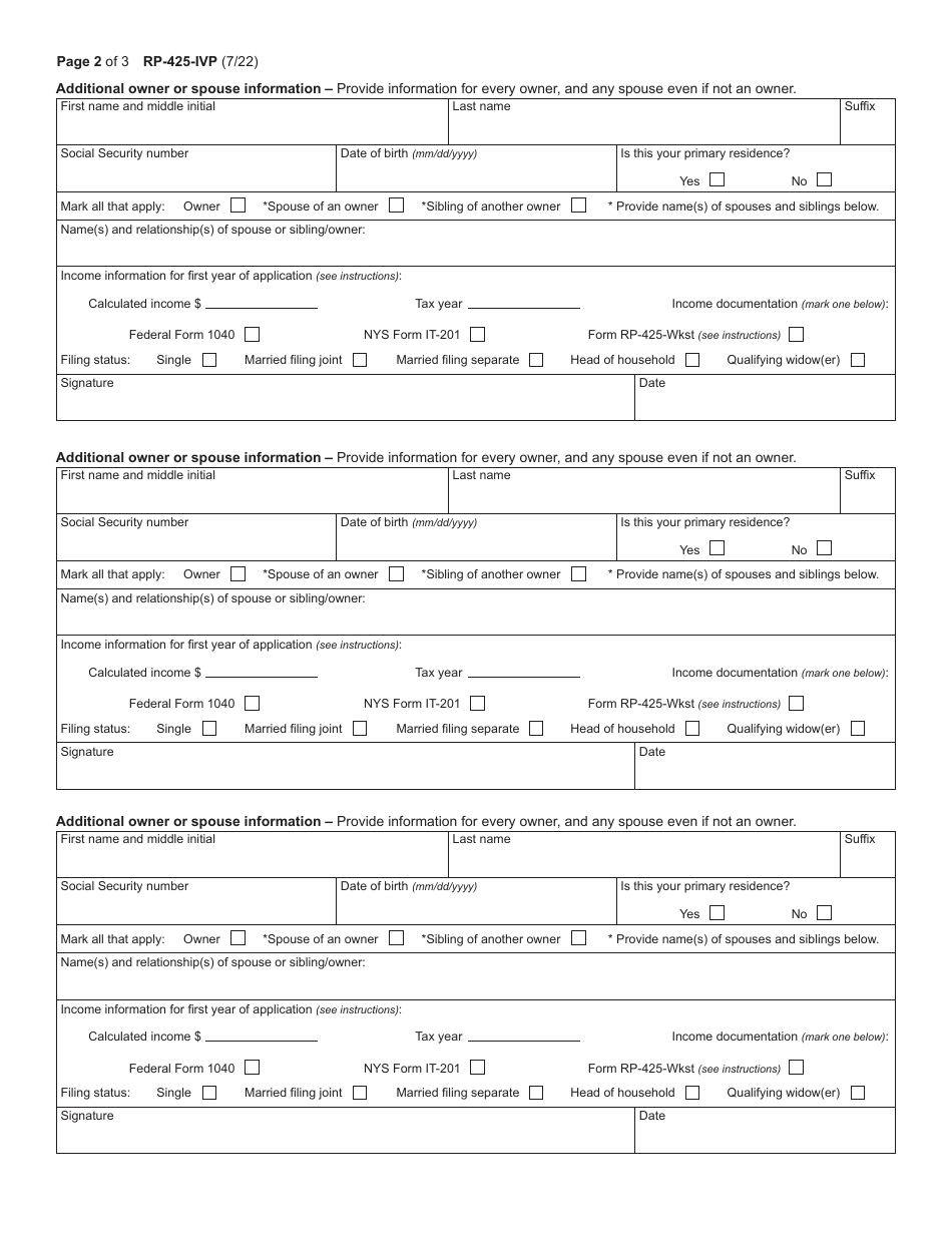 Form RP-425-IVP Download Fillable PDF Or Fill Online Supplement To Form ...