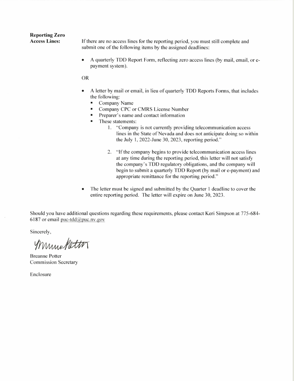 Tdd Surcharge for Assistance to Persons With Impaired Speech or Hearing Report Form - Nevada, Page 2