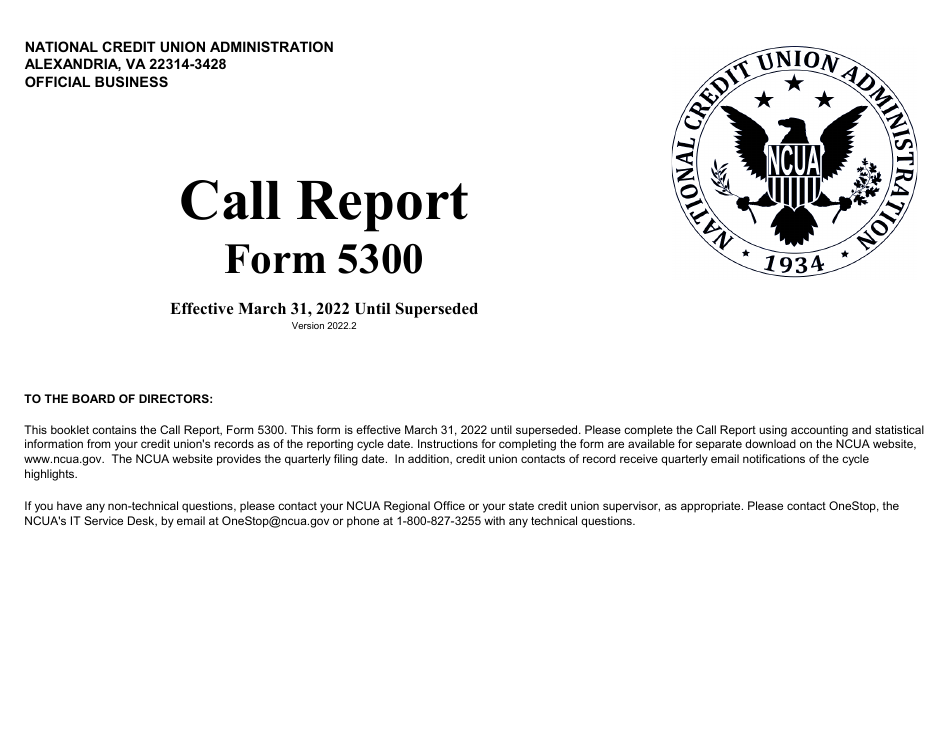 NCUA Form 5300 Call Report, Page 1