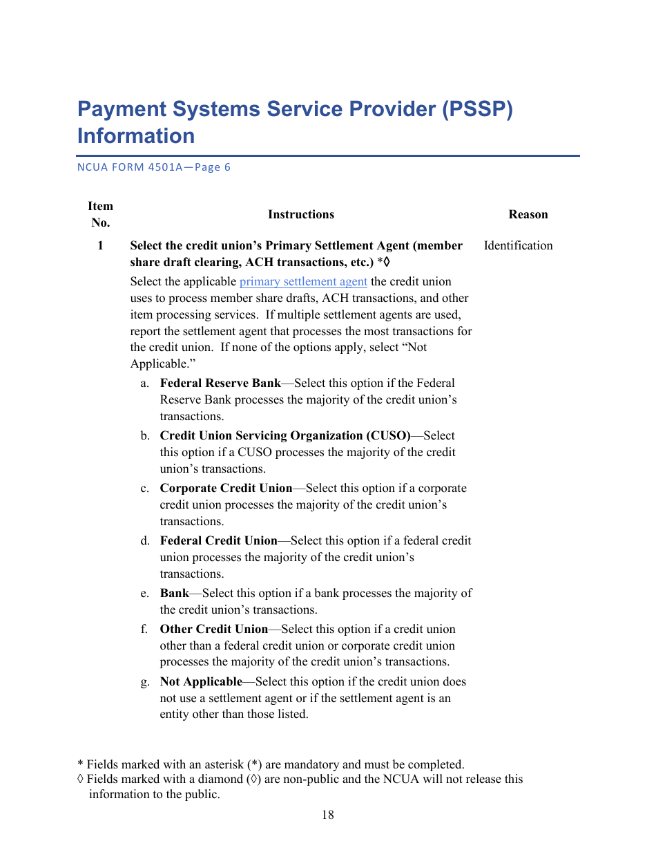 Download Instructions for NCUA Profile Form 4501A Credit Union Profile