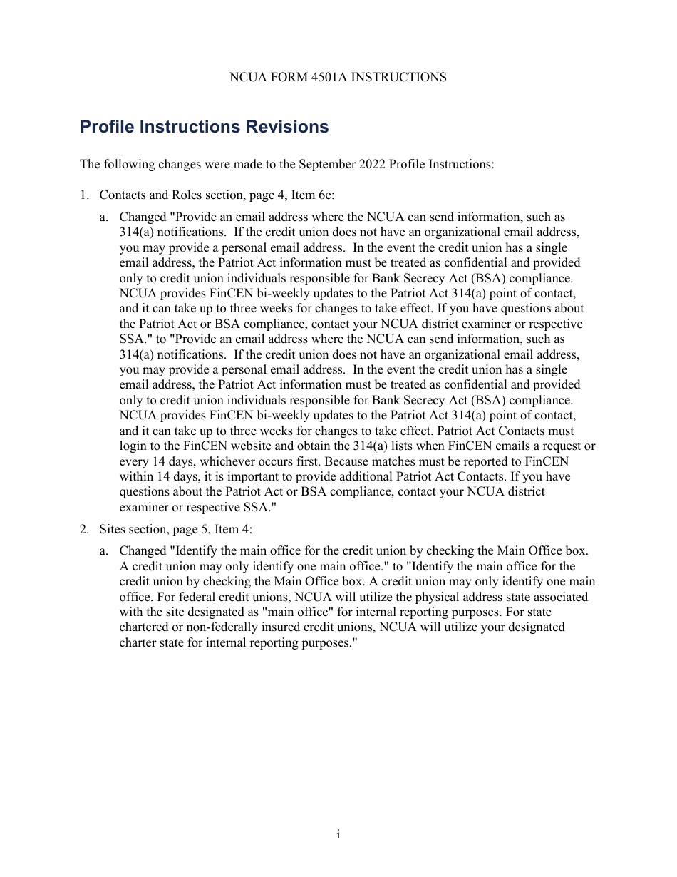 Instructions for NCUA Profile Form 4501A Credit Union Profile Form, Page 2
