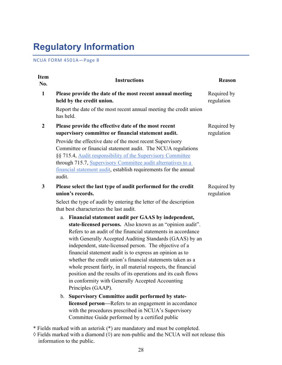 Instructions for NCUA Profile Form 4501A Credit Union Profile Form, Page 31
